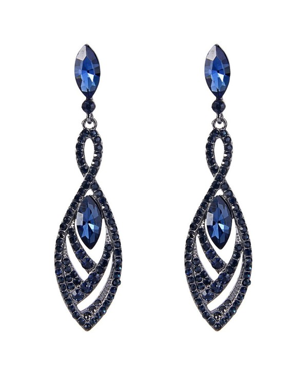 EVER FAITH Women's Crystal Double Marquise Shape Dangle Earrings Blue Sapphire-Color Black-Tone - CU12G5T96KV
