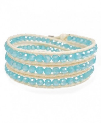 Women's Beaded Wrap Bracelet- Sky Blue Faceted Beads- Handmade 3 Wrap - C312MA3NQOD