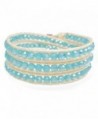 Women's Beaded Wrap Bracelet- Sky Blue Faceted Beads- Handmade 3 Wrap - C312MA3NQOD