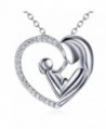 925 Sterling Silver Cubic Zirconia Mother Child's Enternity Love Heart Pendant Necklace for Women - CA12DDMLTXF