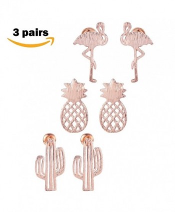 SPINEX Cute Hollowed Animal Plant Stud Earrings for Christmas- 3 Pairs (Cactus- Crane- Pineapple) - CL1887ZCW5O