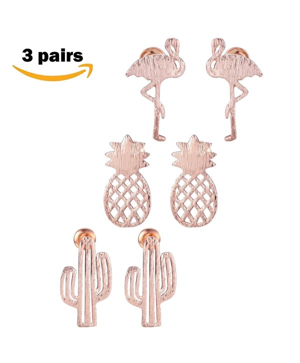 SPINEX Cute Hollowed Animal Plant Stud Earrings for Christmas- 3 Pairs (Cactus- Crane- Pineapple) - CL1887ZCW5O