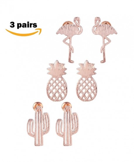 SPINEX Cute Hollowed Animal Plant Stud Earrings for Christmas- 3 Pairs (Cactus- Crane- Pineapple) - CL1887ZCW5O