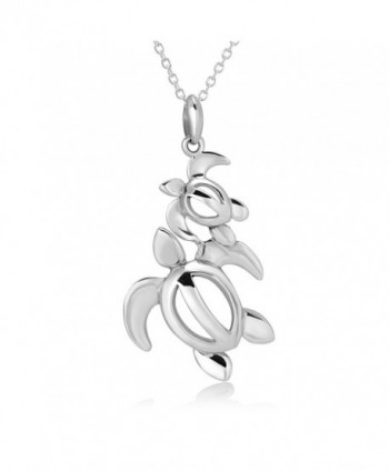 925 Sterling Silver Mom Mother and Baby Sea Turtle Pendant Necklace 18" for Women - CO1294AOZ0D