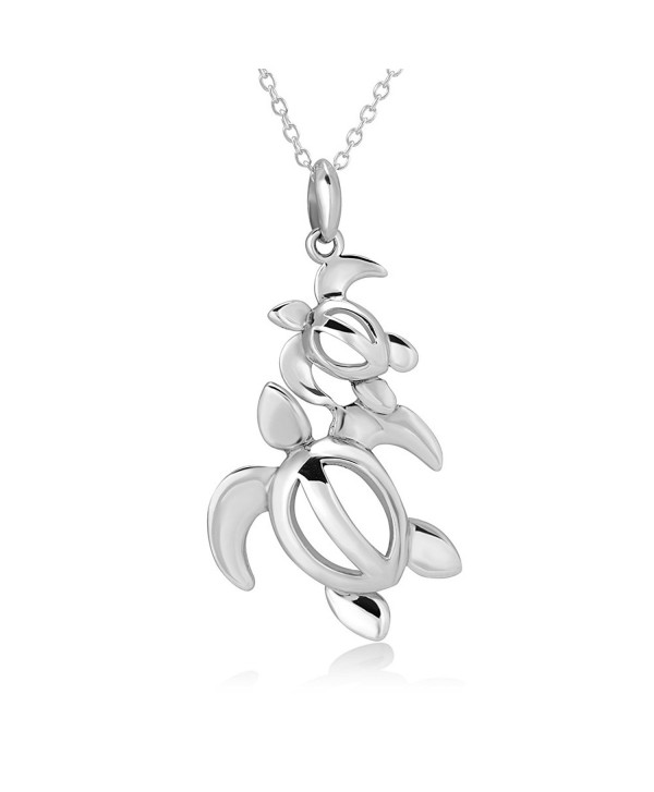 925 Sterling Silver Mom Mother and Baby Sea Turtle Pendant Necklace 18" for Women - CO1294AOZ0D