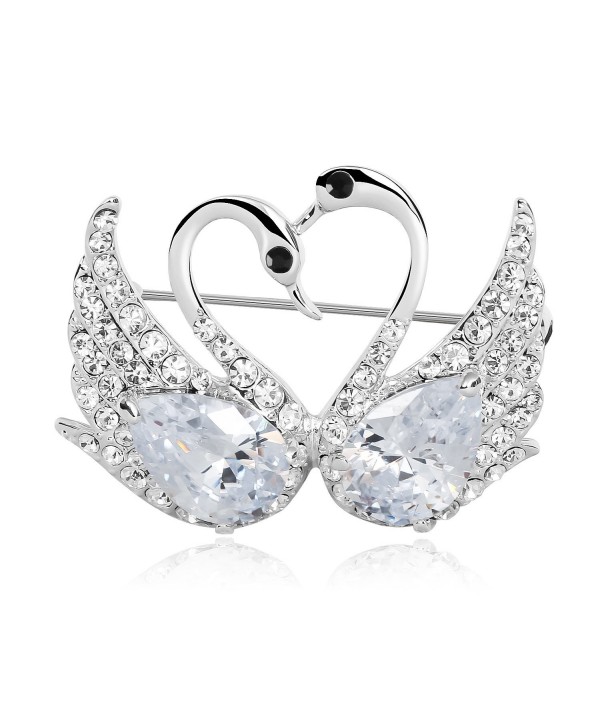 Elegant Luxury Jewelry Silver-tone Clear Cubic Zircon Swan Love Heart Tear Drop Brooches Pins - CB11Z2WEAJJ