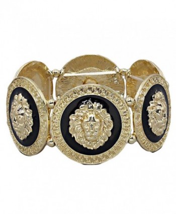 GALHAM - Rihanna Inspired Trendy Gold Black Lion Head Medallion Chunky Stretch Bangle Bracelet - CQ11JTWHT6Z