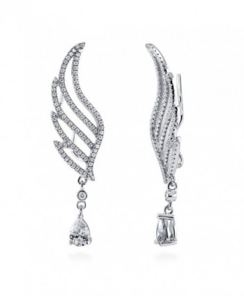 BERRICLE Rhodium Plated Sterling Silver Cubic Zirconia CZ Angel Wings Fashion Ear Crawlers - C2120QFEELV