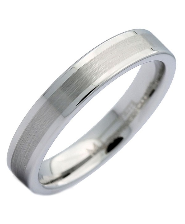 MJ 4mm White Tungsten Carbide Brushed Center Flat Pipe Wedding Band Ring - CX12MEDAPC9