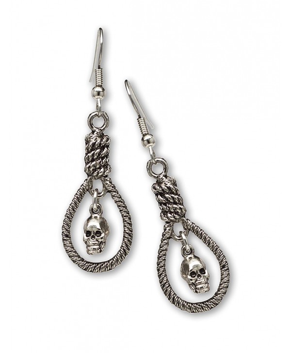 Gothic Skull Hanging in Noose Silver Finish Pewter Dangle Earrings - CM11CV9H92H