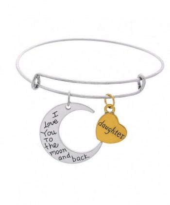 Moon And Heart Pendants "Mom I Love You To The Moon And Back " Expandable Wire Bangle Bracelet - Daughter - CV17AZHZKRA