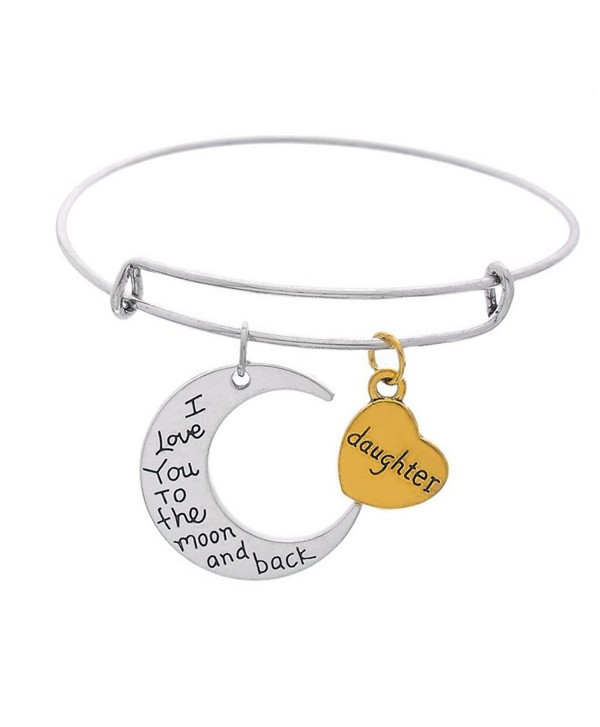 Moon And Heart Pendants "Mom I Love You To The Moon And Back " Expandable Wire Bangle Bracelet - Daughter - CV17AZHZKRA