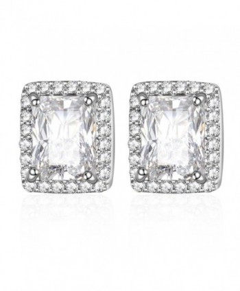 HONGYE Silver Plated Cubic Zirconia Asscher-Cut Halo Stud Earrings - FBAHONGYEE055 - C612JIJN32H