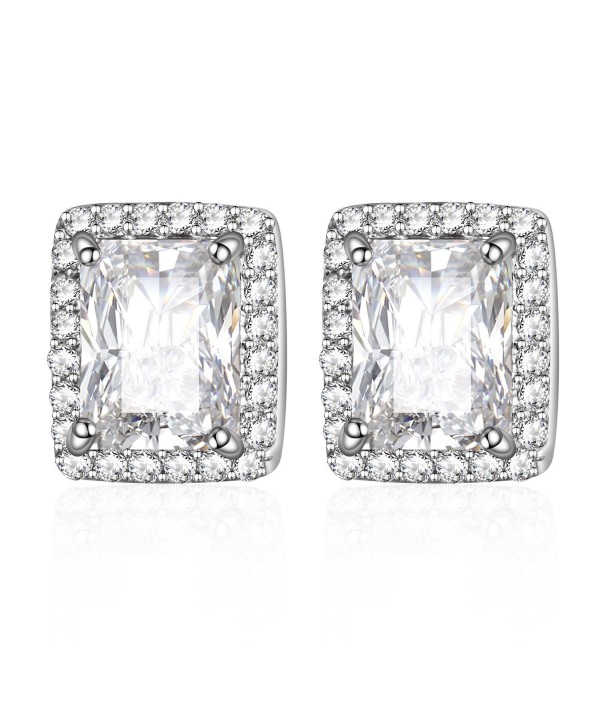 HONGYE Silver Plated Cubic Zirconia Asscher-Cut Halo Stud Earrings - FBAHONGYEE055 - C612JIJN32H