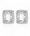 HONGYE Silver Plated Cubic Zirconia Asscher-Cut Halo Stud Earrings - FBAHONGYEE055 - C612JIJN32H