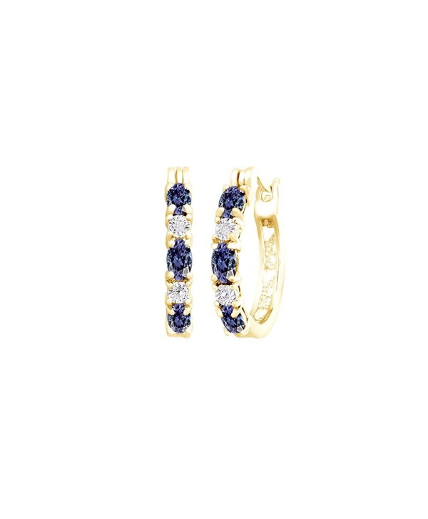 Blue Simulated Tanzanite and White Cubic Zirconia Hoop Earrings In 14k Gold Over Sterling Silver - C112NZP3BBN