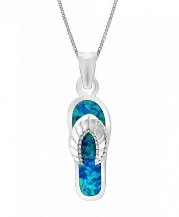 Sterling Silver Flip Flop Necklace Pendant with Simulated Blue Opal and 18" Box Chain - CJ128NZ3Q0V