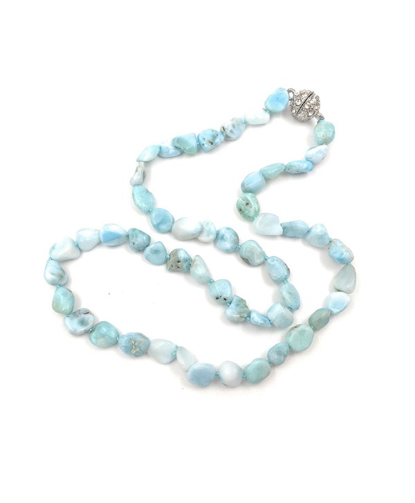 18" Natural Stone Larimar Beads Crystal Magnet Clasp Necklace - CZ18365Z4SZ