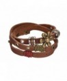 Brown Leather Rope Wrap Bracelet with Metal Alloy Flower Charm- Beads- and Twine- By Regetta Jewelry - CL12DU3O137