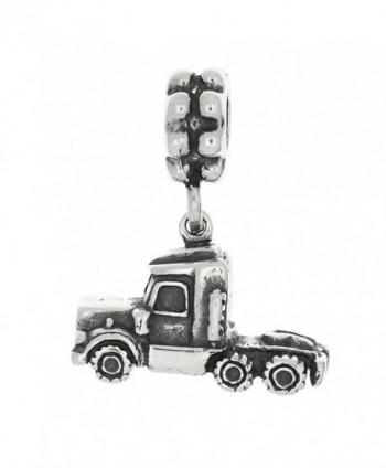 Sterling Silver Oxidized Three Dimensional Semi Truck Dangle Bead Charm - CA119MDZIUF