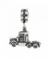 Sterling Silver Oxidized Three Dimensional Semi Truck Dangle Bead Charm - CA119MDZIUF