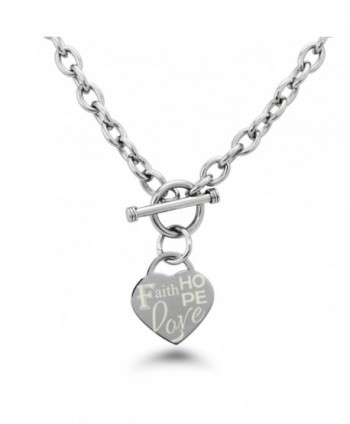 Stainless Steel Faith Love Hope Engraved Heart Charm Bracelet and Necklace - CF12F8YM26J