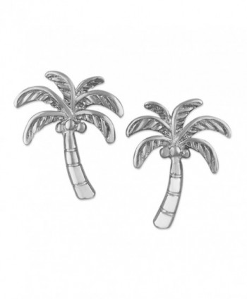 Rhodium Plated Sterling Silver Coconut Palm Tree Stud Earrings - CE11M3THZSX