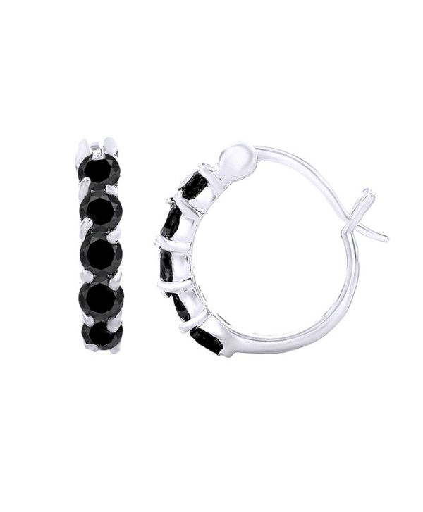 Round Cut Simulated Black Spinel Hoop Earrings In 14K Gold Over Sterling Silver - CF12O56JUHV