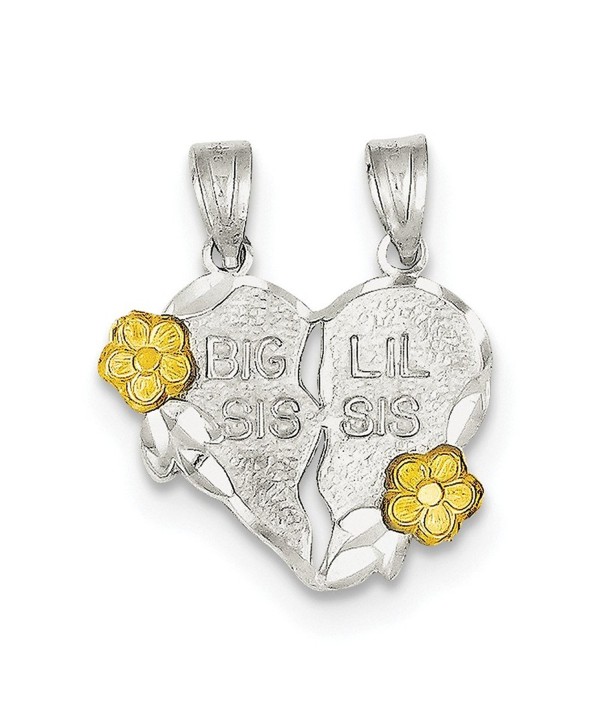 Sterling Silver Two-tone Big Sis Lil Sis 2-Piece Break Apart Heart Charm - CE112G85IZN