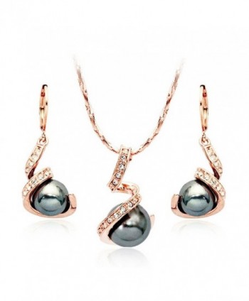 TINARE 18k Rose Gold Plated Austrian Crystal Black Pearl Earring and Necklace Set - Orange - CM129DNMOJ1