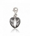925 Sterling Silver Oxidized Detailed Double Angel Wings- Feather Lobster Clasp Charm - CL11LWHRZTB