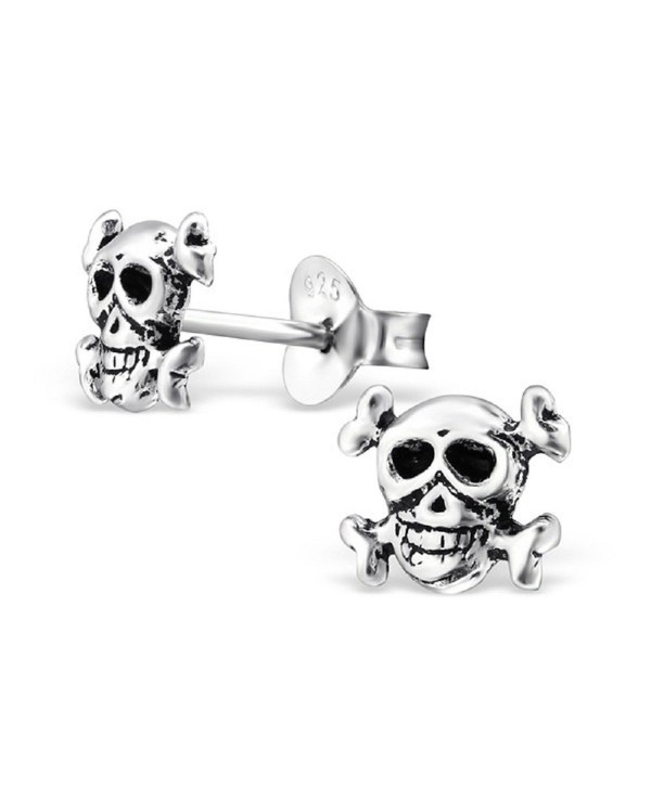 925 Sterling Silver Skull & Crossbones Stud Earrings 28249 - C712IT0GZAR