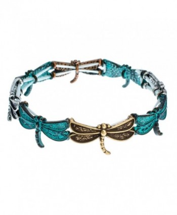 PammyJ Dragonfly Charm with Patina Finish Stretch Bracelet - CR11YMAZGN1