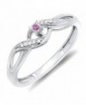 Sterling Silver Round Pink sapphire & White Diamond Crossover Swirl Bridal Promise Engagement Ring - CN11IVFYLO9