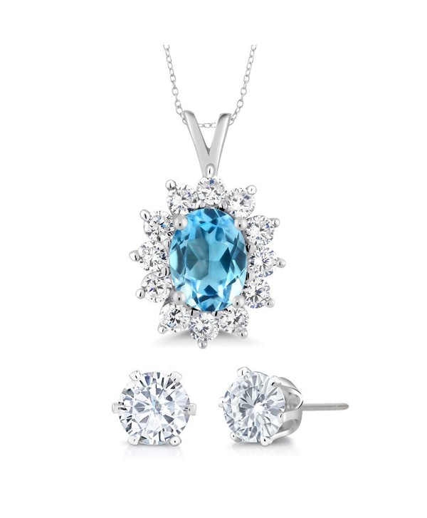 1.50 Ct Oval Swiss Blue Topaz Gemstone Birthstone 925 Sterling Silver Pendant With 18 Inch Silver Chain and Gift - C111Q92KDFH