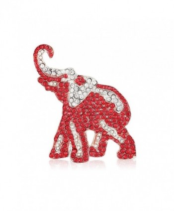 Crimson and Crystal Rhinestone Elephant Brooch - Silver Tone - C717YS75QUX