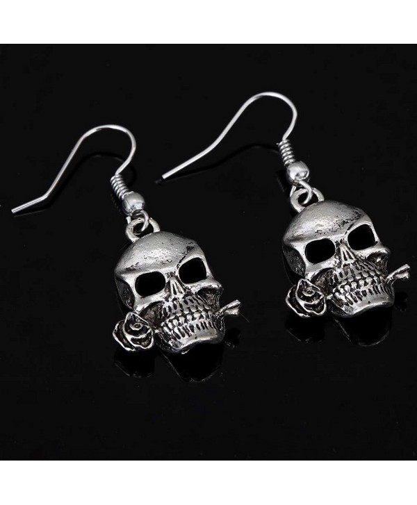 Tibetan Silver Cool Hollow Skull Design Ear Wire Hook Dangle Earrings - CN1238QLVP7