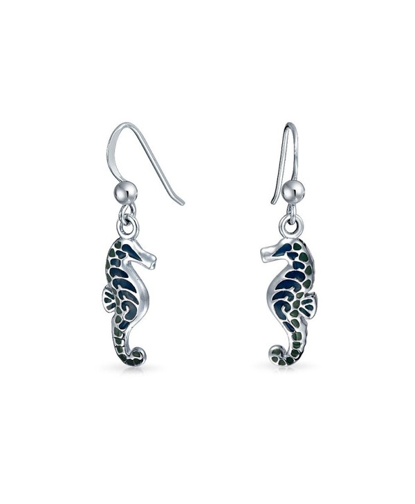 Bling Jewelry Nautical Blue Enamel Seahorse Sterling Silver Drop Earrings - C311EHEDX79