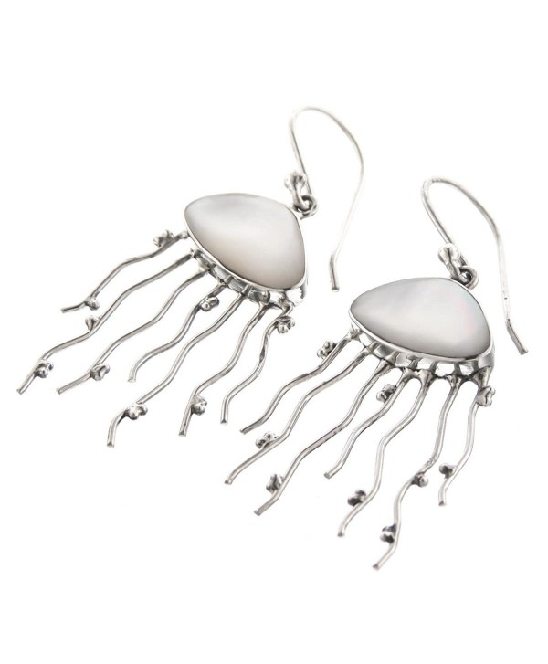 White Iridescent Mother Of Pearl Shell Jellyfish 925 Sterling Silver Drop Earrings- 1 3/8" - CZ12O4ZVGS0