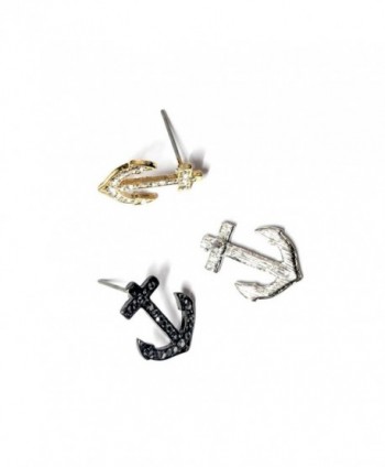 Silver Crystal Anchor Post Earrings