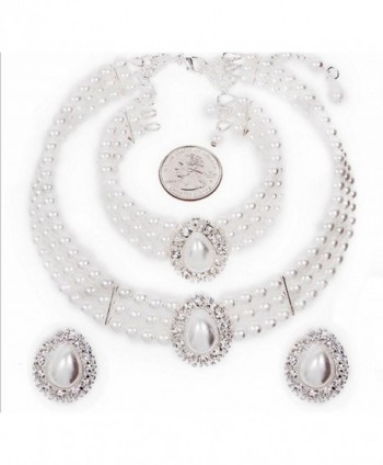 Entire Look White Pearl Bridal Necklace Set- CLIP ON Earring- Bracelet CG3 - CU11FW65BX5