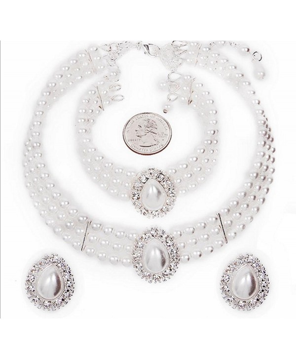 Entire Look White Pearl Bridal Necklace Set- CLIP ON Earring- Bracelet CG3 - CU11FW65BX5