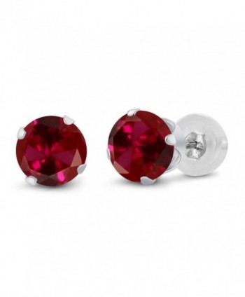 2.00 Ct Round 6mm Red Created Ruby 14K White Gold Stud Earrings - C811H7OGO77