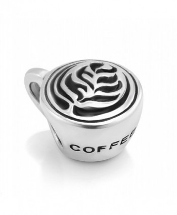 925 Sterling Silver Latte art Coffee Cup Bead Charm Fit Major Brand Bracelet - Leaf - CT11DM5NARB