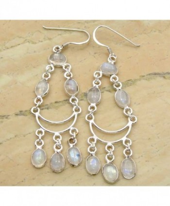 Genuine Rainbow Moonstone 925 Sterling Silver Overlay Handmade Fashion Earrings Jewelry - C6126B91O6J