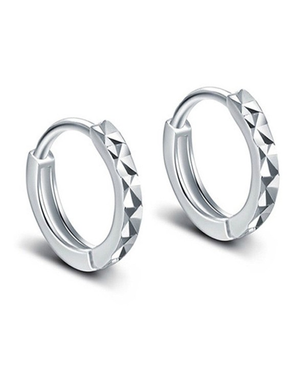 925 Silver Plated Vintage Diamond Cut Smooth Face Womens Hoop Earrings-10MM - C512NU1RPW6