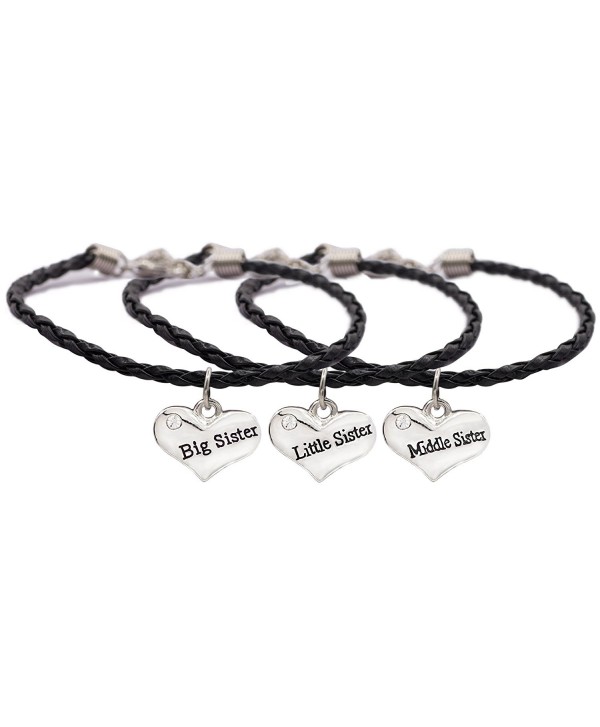 Zealmer Love Heart Shaped Sisters Bangle Bracelet Family Jewelry Knitted Hide Rope Words Stamped - Black - CJ12NU3TV3E