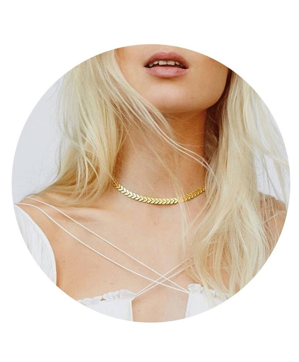 Defiro Delicate Fishbone Choker V Shape Chevron Choker Necklace Women Jewelry Gold Tone - Gold - C4185MIGYQ5