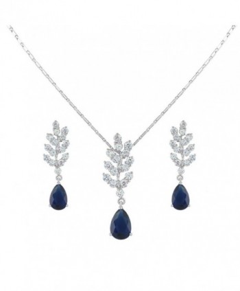 EVER FAITH Women's Cubic Zirconia Art Deco Tear Drop Leaf Necklace Earrings Set Blue Silver-Tone - CQ11PI2YPS5