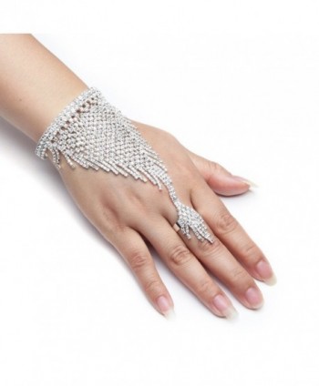 YUXI Silver Wedding Bride Hand Harness Latin Dancer Austria Crystal Bangle Finger Ring Free Size (Style 7) - C5182WA4AUX